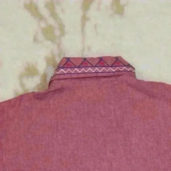 VINTAGE BLAIR Western Print Red Quarter Button Up Blouse Top Women Medium - Picture 8 of 8